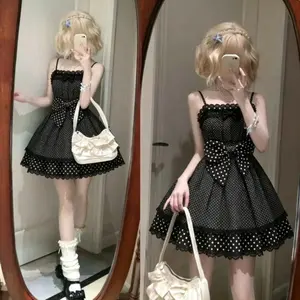 Y2K Harajuku Lolita Strap Dress Women Cute Bud Mini Dress Gothic Vintage Sweet Girl Fashion Outfits New