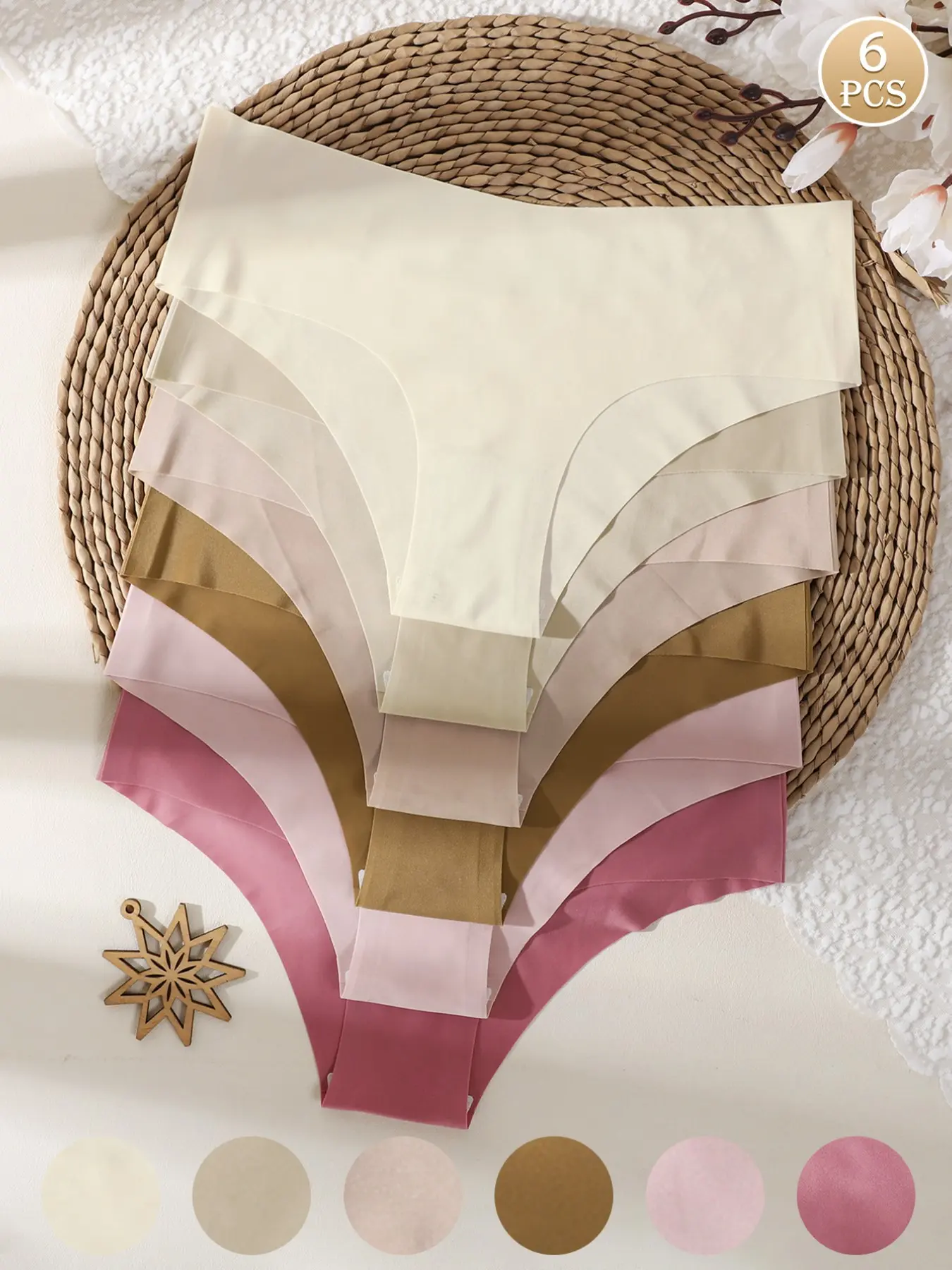 6-Pack Warm Tone Seamless Mid-Waist Triangle Panties, Matte Bare Feel Invisible Breathable Women's Yoga Tight Underwear Shorts