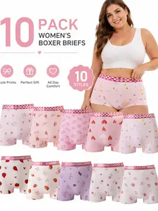 10-Pack High-Waisted Plus-Size Underwear, Comfortable Fashion Design, Solid & Printed Patterns, Breathable Fabric, Non-Slip Fit