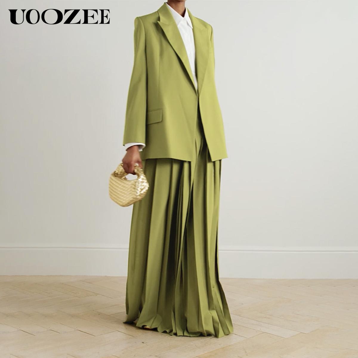 UOOZEE Women's 2025  (Only Top) Trendy Stylish Green Blazer Jacket, New Fashion Spring Autumn Winter Loose Clothing Luxury Blazers, Streamer Floral Embroidered Long Sleeves Lapel Blazer(Women with Broad Shoulders Can Order One Size Larger) SpringStatement