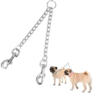 Pet Chain Stainless Steel Double-Head Dog Leash Twin Lead Traction Belt for Small Middle Large Dogs Safety Training (S)