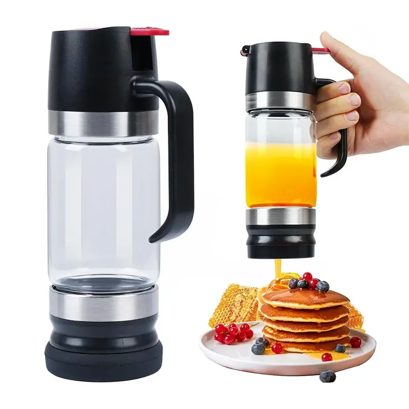 Honey Dispenser 12Oz No Drip with Base 2026 Upgrade, Glass Honey Jar pot with Handle, Syrup Dispenser for Coffee or Tea, Mess Free Honey Dispenser for Honey and Syrup, Honey Container