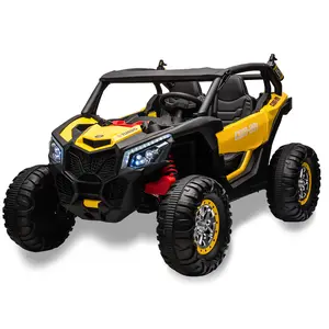 24V Ride On Toys, 2-Seater UTV with Remote Control, 4WD Powerful Electric Vehicle with 4 Shock Absorbers, Leather Seat, Music and Light