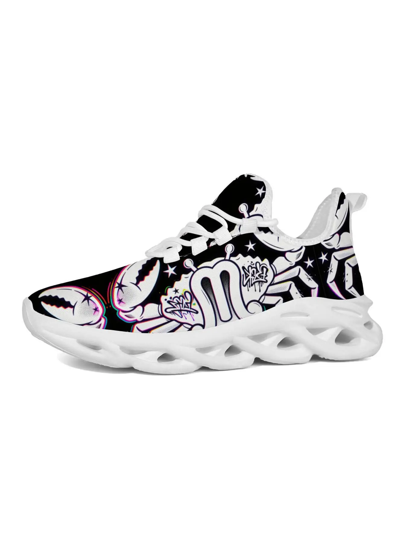 Scorpio Graffiti Sports Casual Shoes, Unique Fashion Street Art, Zodiac Totem Print, Hollow Out Shock Absorption, Vibrant Midnight Style