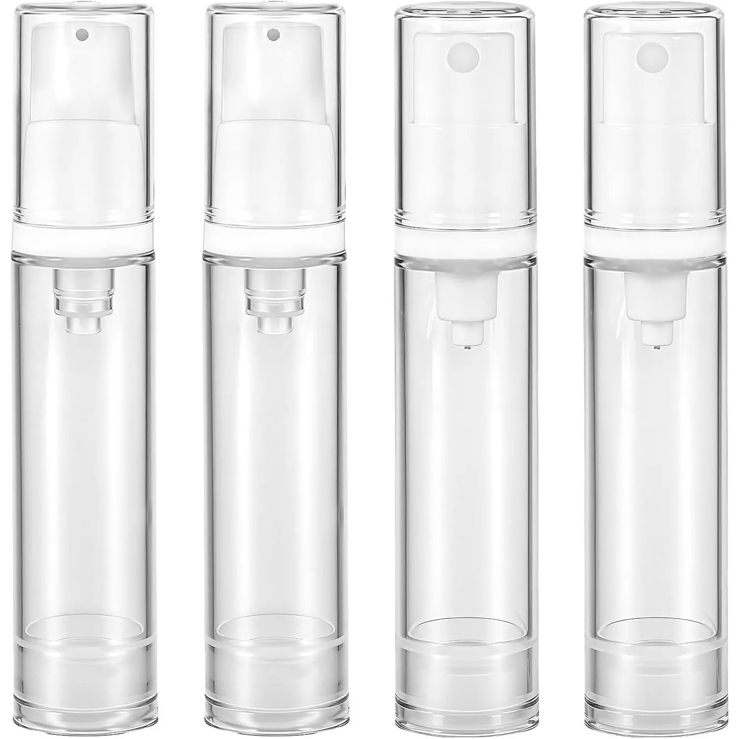 4 count Empty Airless Pump Bottles, Refillable Clear Travel Pump Bottle Lotion Container Vacuum  Container Press and  Pumps Bottle for DIY Foundation Essential Oils Disinfectant (10ml)