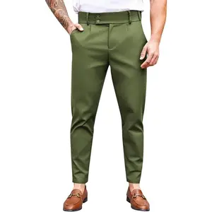 Mens Chino Pants Slim Fit Flat Front Stretch Skinny Tapered Dress Pants Casual Trousers Menswear Plain