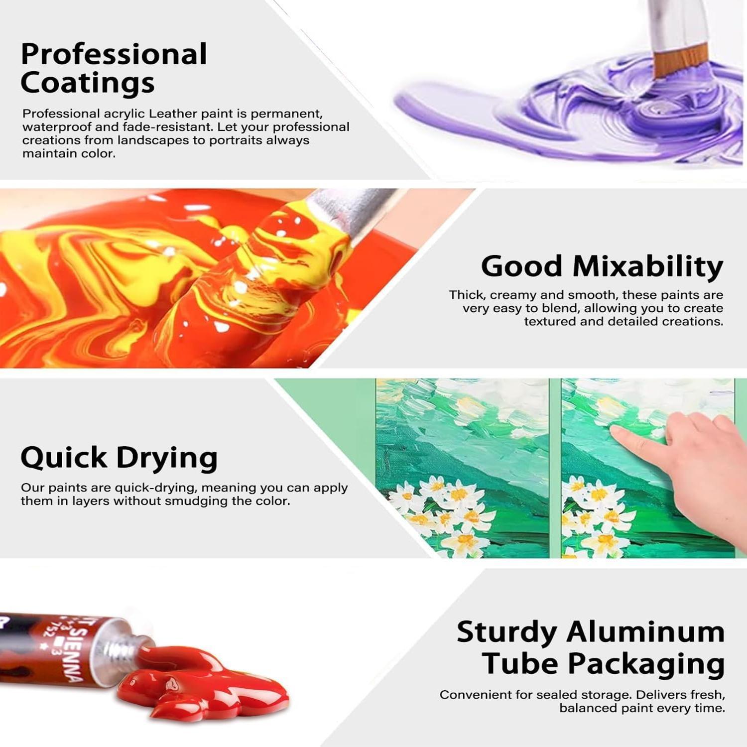 Acrylic Leather Paint with Brush, 12/24/36 Colors 12ML Leather Paint for Bag & Wallet Decor, Crafts DIY & Customizing Leather Projects, DIY Painting Supplies