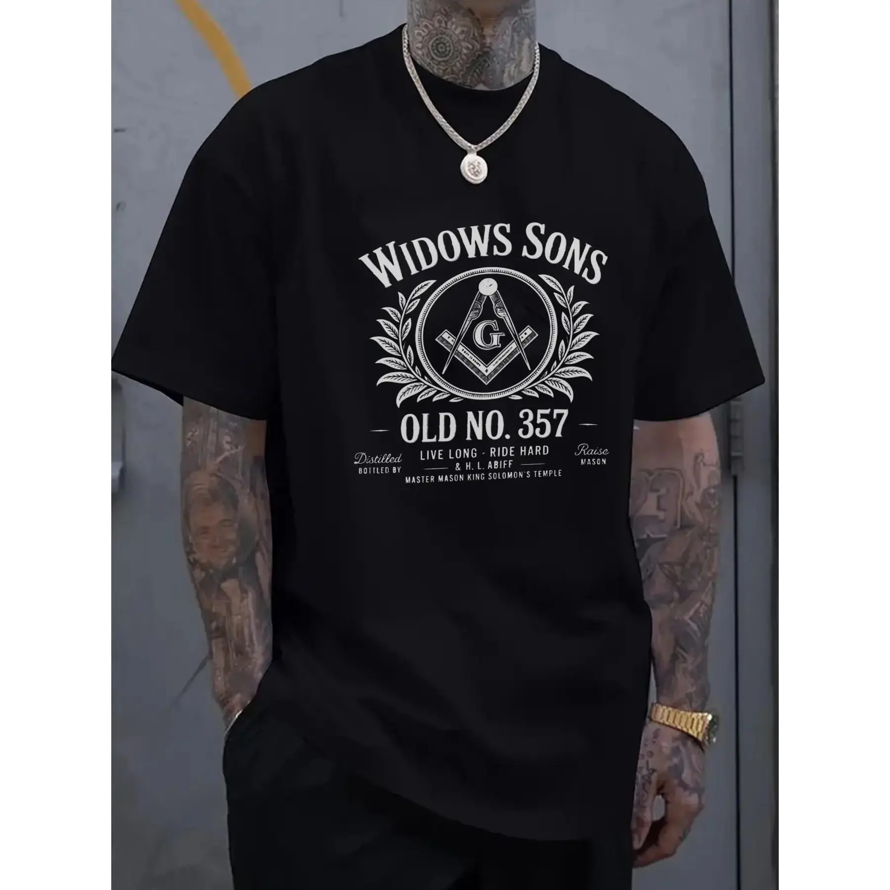 Widow's Son Freemason Graphic T-Shirt, Men's Relaxed Fit Short Sleeve Casual Crewneck in Soft Breathable Cotton, Comfy, Shortsleeve, Classic