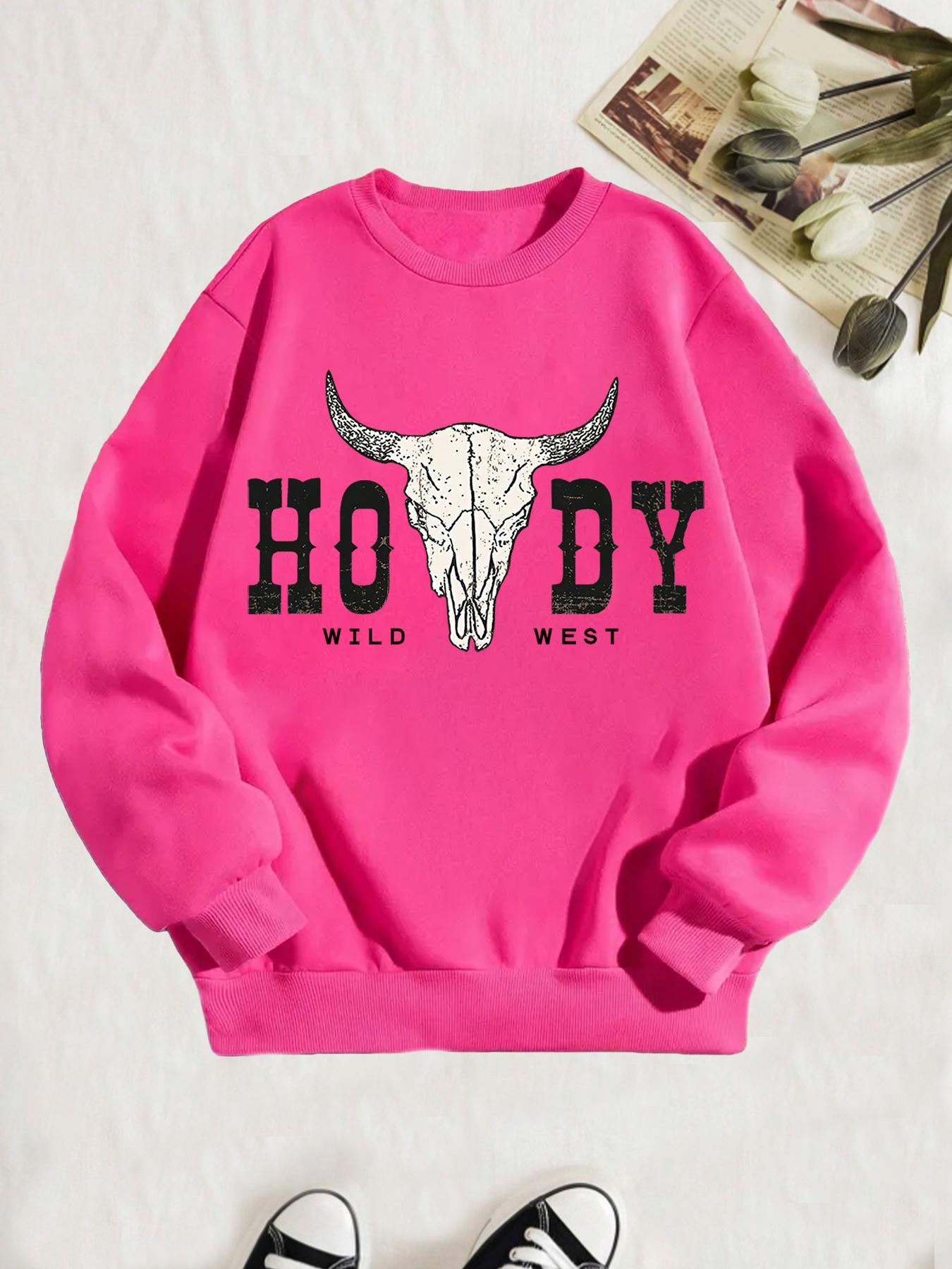 Girl's Cartoon Bull Head & Letter Print Drop Shoulder Thermal Lined Sweatshirt, Casual Long Sleeve Round Neck Pullover for Spring & Fall, Kids Clothes for Daily Wear, Casual Cozy Sweatshirt