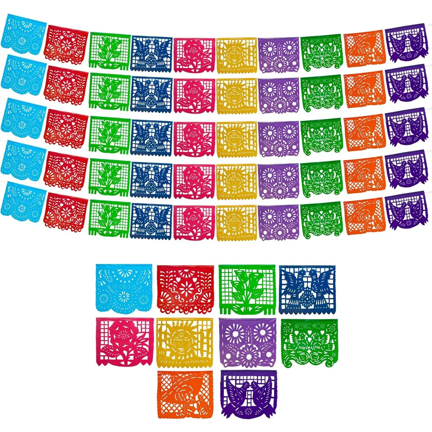 Papel Picado Banner 5-pk - Mexican Banners - Decorations| 5 Banners, 10 Flags Each - Mexican - Themed Decorations - Indoor & Celebrations