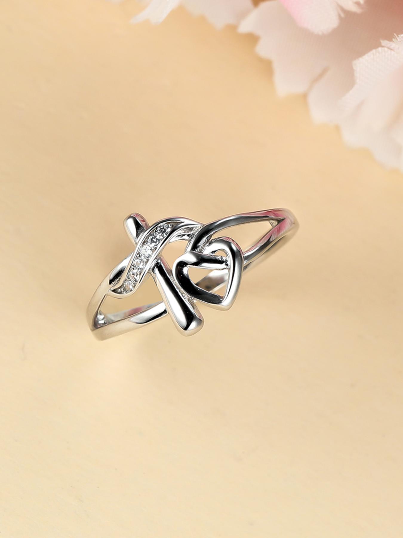 S925 Sterling Silver Hollow Out Cross & Heart Design Ring for Women, Heart Shaped Ring, Fashion Jewelry for Party, Daily Decor, Trendy All-match & Exquisite Jewelry for Birthday Gift, with Box