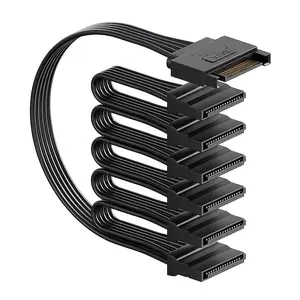 sata Power Splitter Cable 6 Way 15 Pin SATA to 6 for HDD SSD Optical Drives sata Power Connector Supply Extension Cable Black