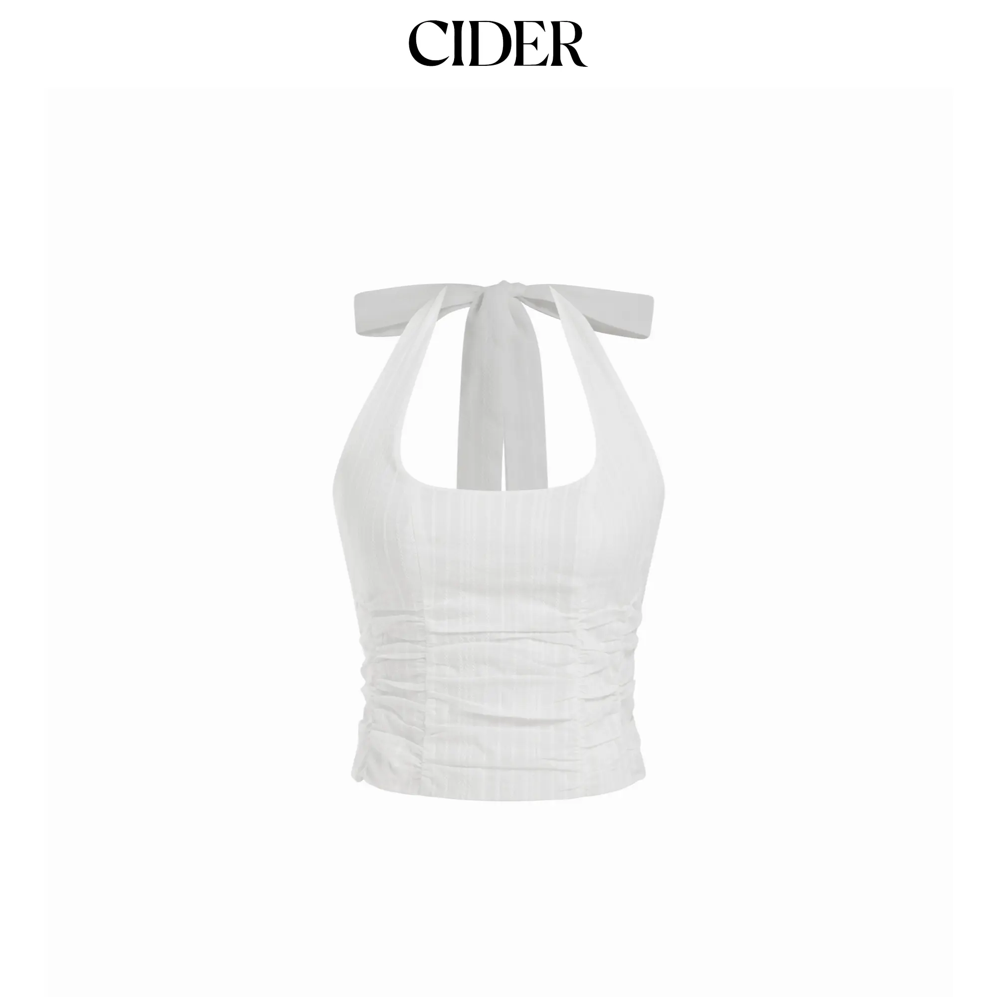 Cider Cotton Jacquard Halter Neckline Ruched Shirred Blouse SummerWins SummerFinds