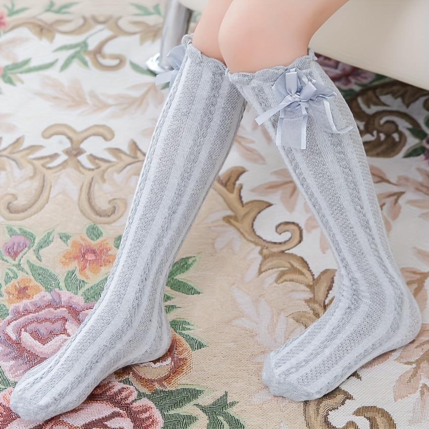 NewGirls' Blend Knee-Socks with Pink Bow Detail - All-Season Comfort, Hand Wash Only, 12 Years & Under