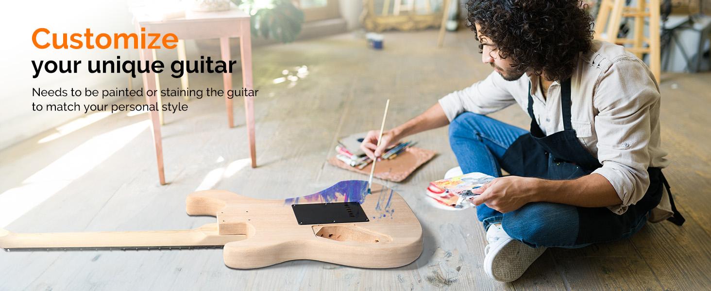 Glarry DIY Electric Guitar Kit, 6 Strings, Mahogany Wood Body, Maple Neck, Beginner, All Components Included, Build Your Own Guitar (GST)