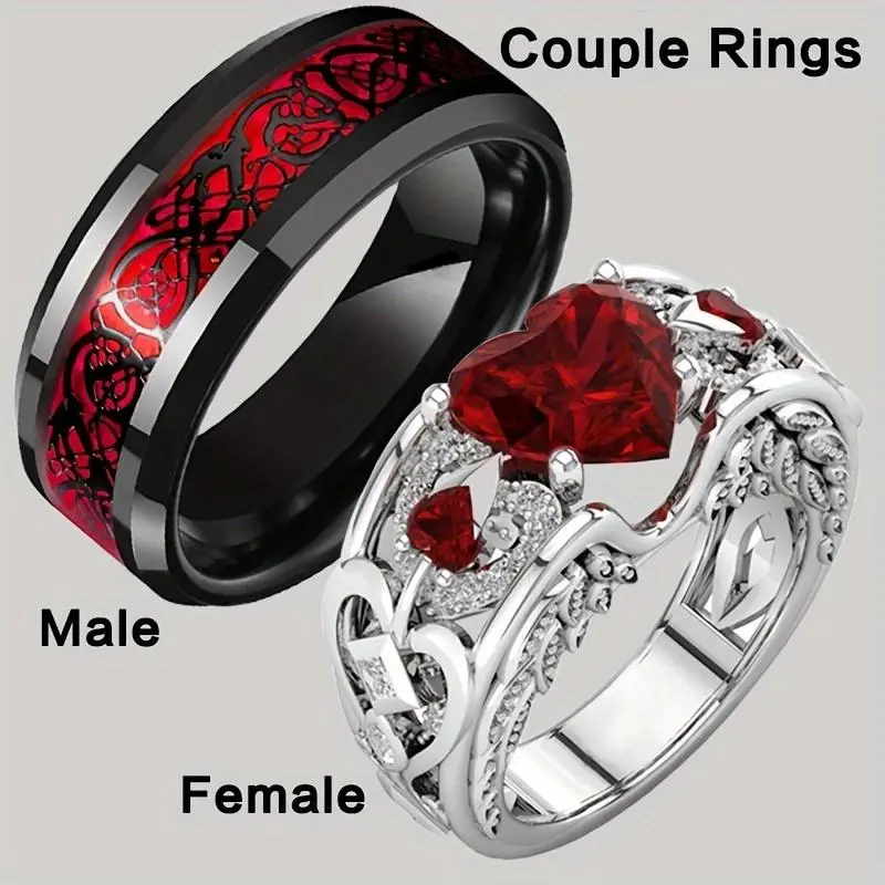 Couple's Heart-Shaped Stainless Steel Duo Rings - Durable, Hypoallergenic, Comfortable, Stylish Wedding Bands with Heartfelt Design for Men and Women