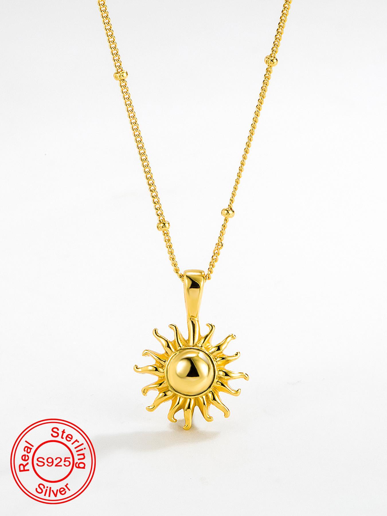 925 Sterling Silver Sun Design Pendant Necklace for Women, Fashion Jewelry for Party, Daily Decor, Trendy All-match & Exquisite Jewelry for Birthday Gift, Celestial Pendant Necklace
