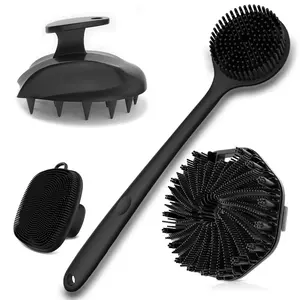 Silicone Body Care Brush Set, 4 Counts Long-Handle Back & Face Brushes, Bath Brush, Hairbrush & Body Back Scrubber, Professional Skincare Tools for Home & Travel Use, Shower Brush Exfoliating Tool #GLOBAL PICKS