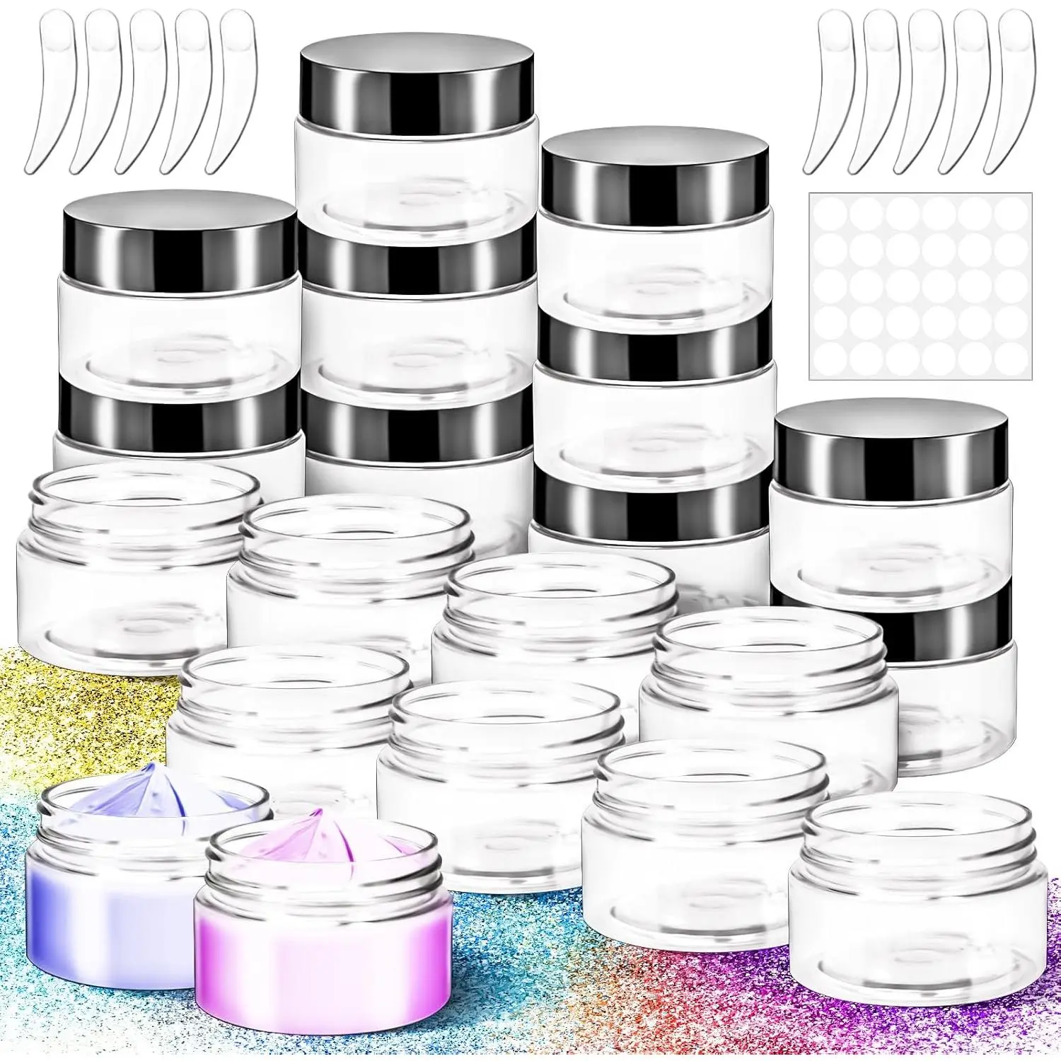 20 Pack 1oz Plastic Jars Round Clear Containers with Lids, 30ml Empty Small Cosmetic Jars Makeup Containers, 1ounce Slime Jar Travel Cosmetic Container for Cream Lotion Sample Ointment Storage