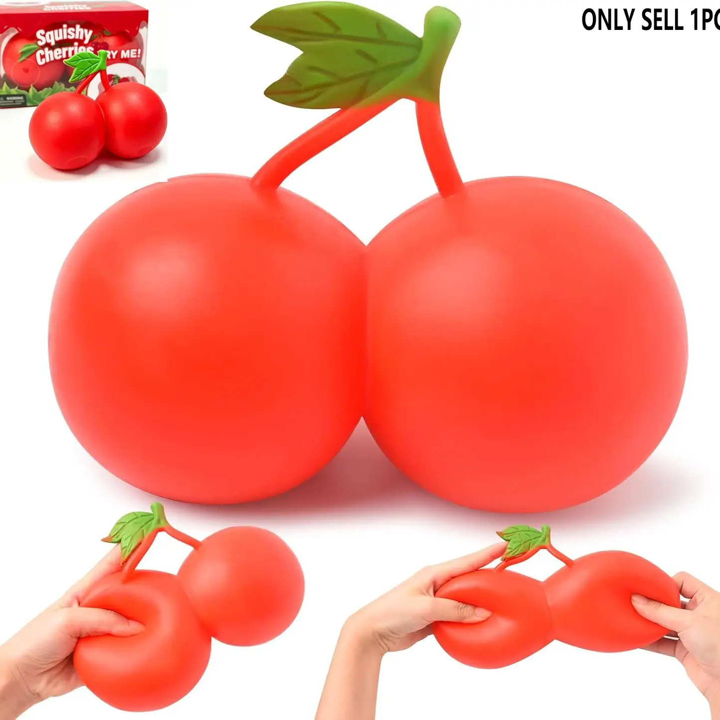 Giant Cherry Squeeze Toy,6.5" Soft Novelty Stress Ball | Realistic Cherry Slow Rising Ball -Sensory Fidget Squeeze Stress Relief Hand Toy
