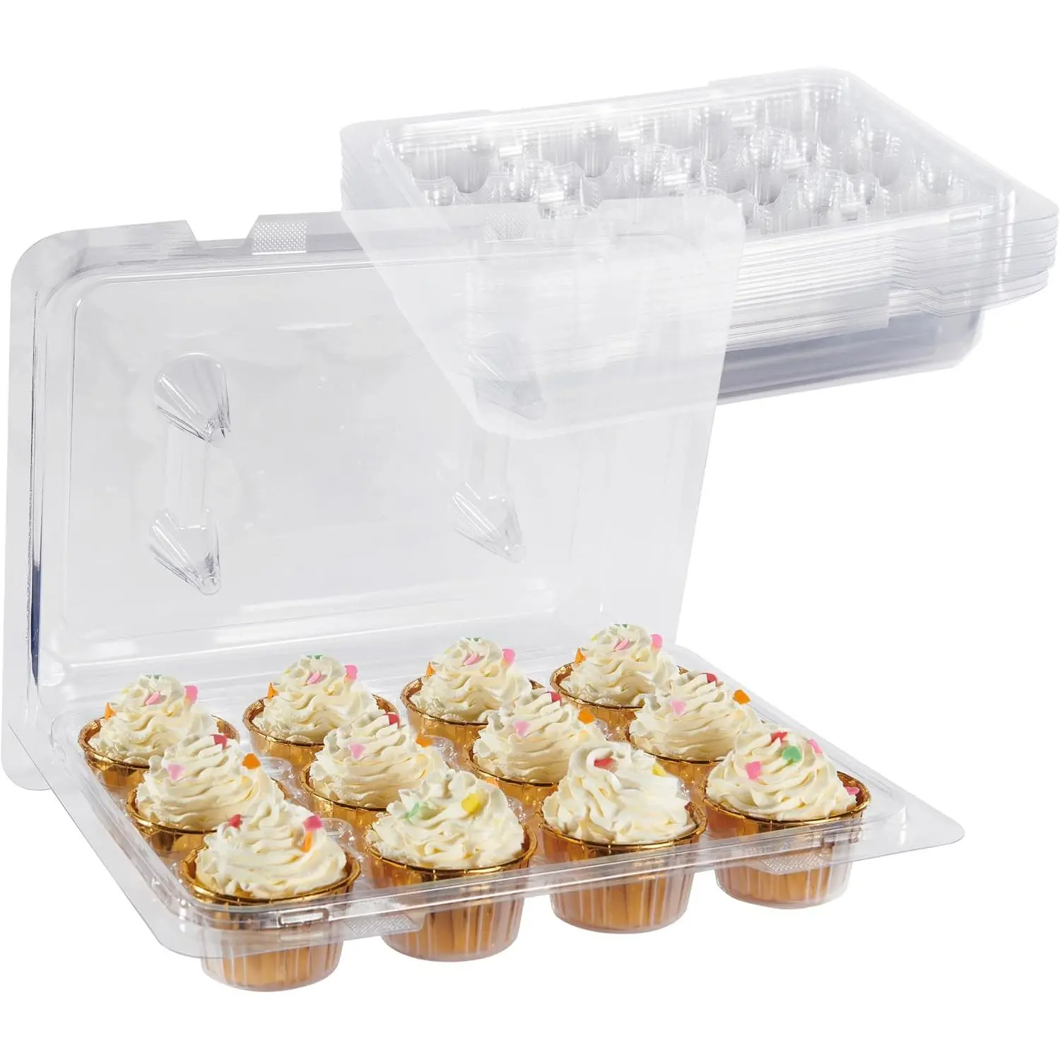 Cupcake Carriers for 12 Cupcakes, -Clear Cupcake Boxes - 12 Sets of 10-Pack Standard Size, Easy Access,