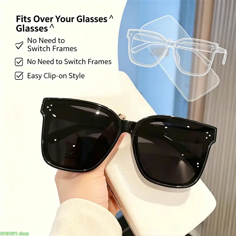Women's Oversize Fit Retro Look Square Frame Summer Sunglasses, Wear-Over Prescription Glasses, Versatile Accessory for Beach Vacations & Stylish Casual Looks, Square Frames, Female Wear, Wear-Over Goggles