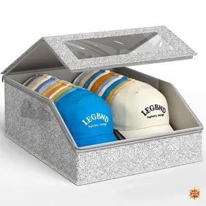 Stackable Cap Storage Box Organizer with Multiple Compartments, Dustproof Cardboard Hat Holder for Shoes, Toys, and Accessories, Suitable for Men and Women, Gray, 1 Pack