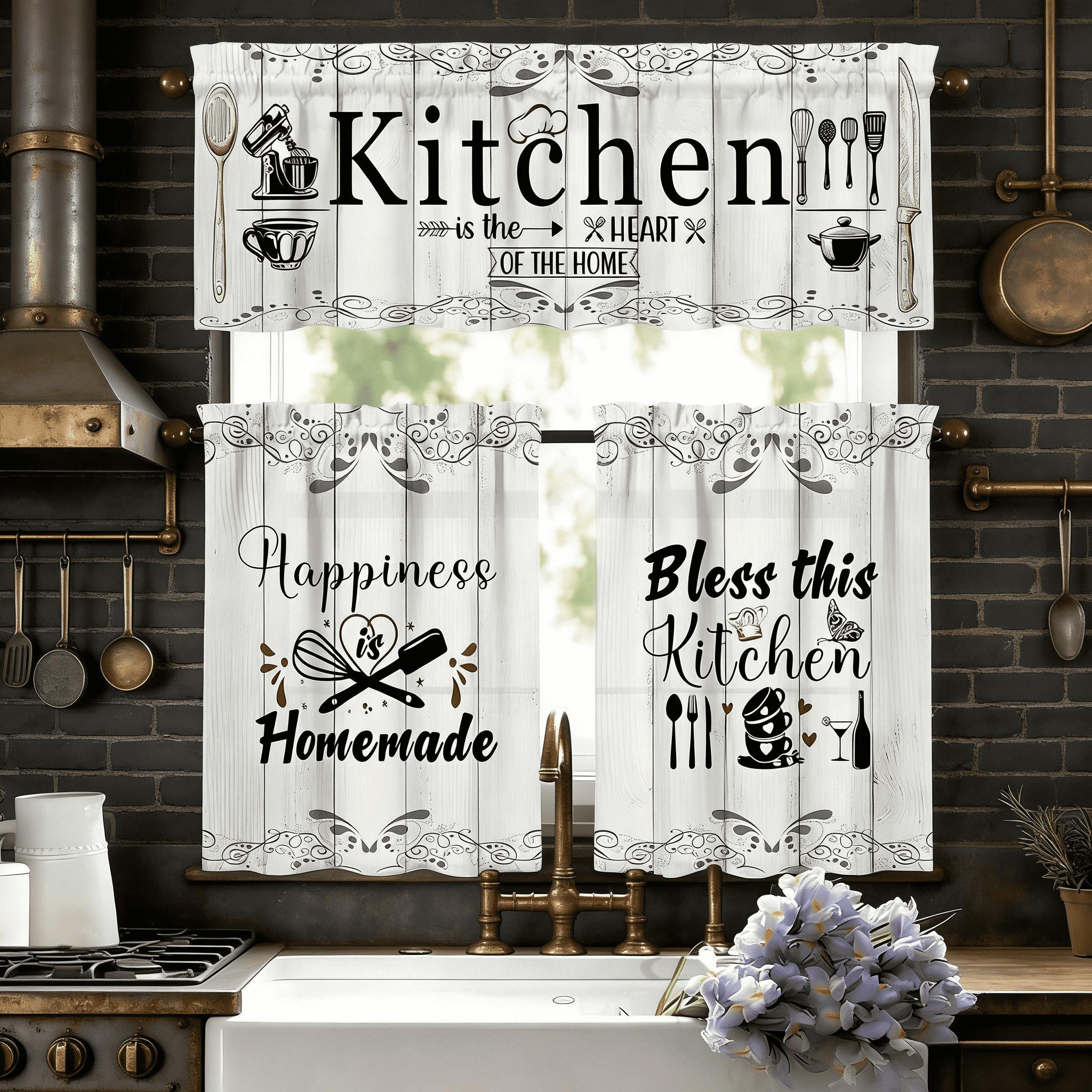 SoftHaven Home Made in USA Vintage Rustic Farmhouse 3-Piece Kitchen Curtains & Valances Set, Elegant Country Style Rod Pocket Window Drapes, Reusable Washable Polyester Home Decor for Kitchen Windows