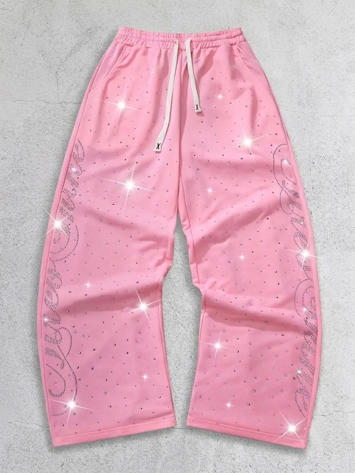 Pink Rhinestone Sweatpants Y2K Baggy Wide Leg Pants Casual Loose Pants for Unisex Streetwear Party Casual Wear