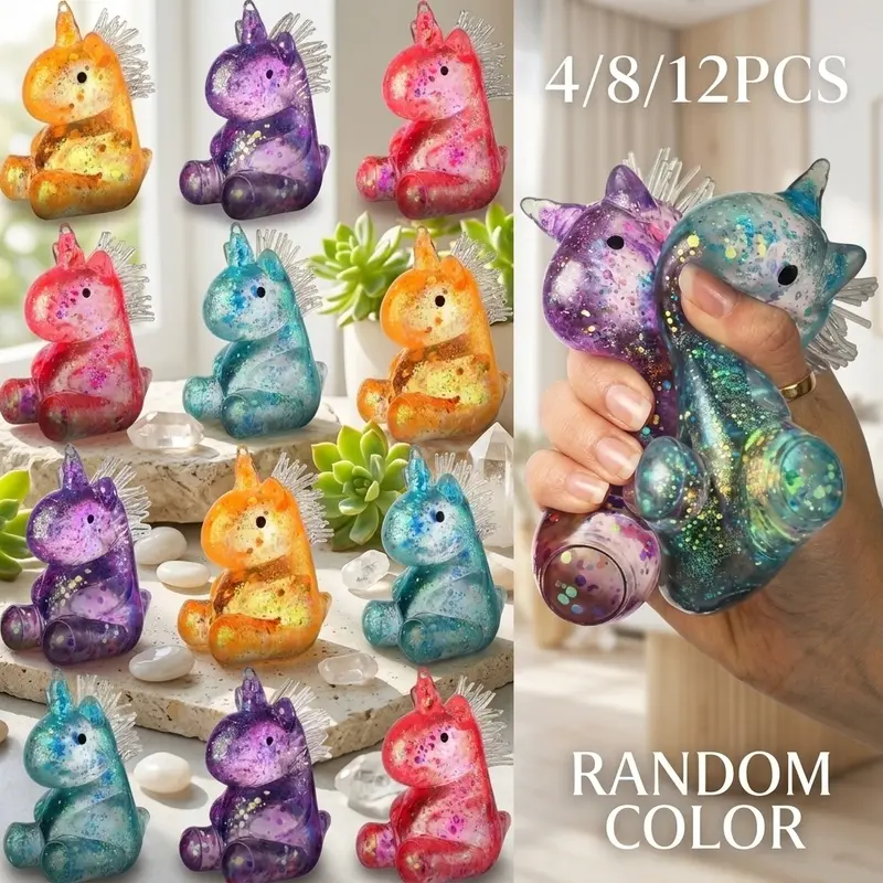 12pcs Glitter Unicorn Squishy Balls, Random Colors, Soft Sensory Stress Relief Toy, Anti-Anxiety Hand Press Relaxer for Kids and Adults