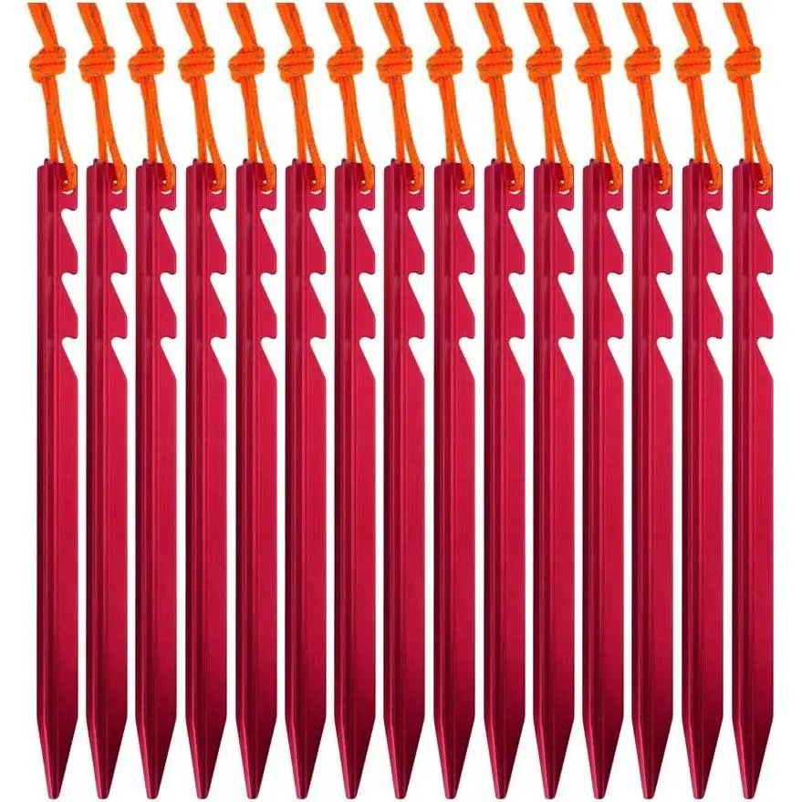7075  Tent Stakes 15 Pack - Ultralight Tri-Beam Tent Pegs with Reflective Rope - Essential Tent Accessories for Camping, Hiking, Backpacking