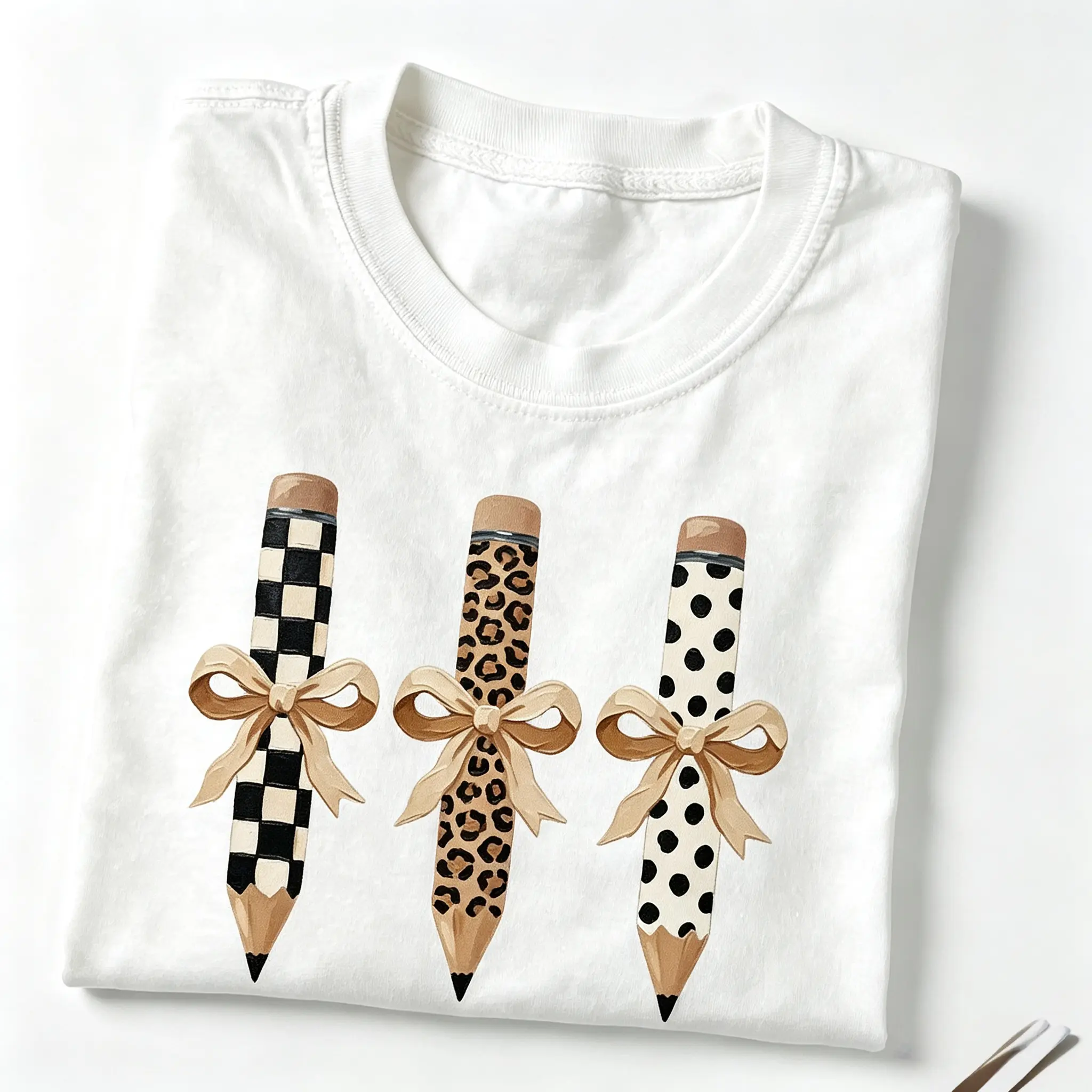 Brushstroke Pencil Bow T-Shirt, Teacher Graphic Tee, Preppy Coquette Teacher Shirt, Educator Gift, Elementary Teacher, Kindergarten