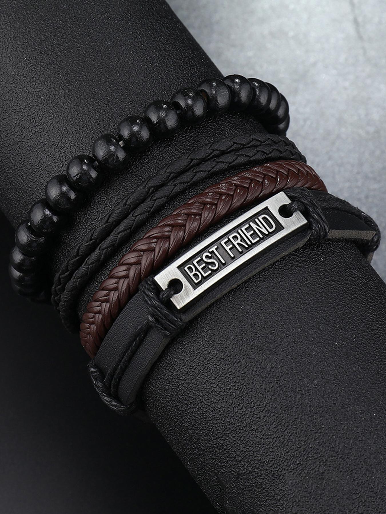 Men's Punk Style Leather Braided Bracelets, Vintage Beaded Bracelets, Fashionable Designer Jewelry for Party, Daily Clothing Decor, Trendy All-match & Exquisite Jewelry for Gift