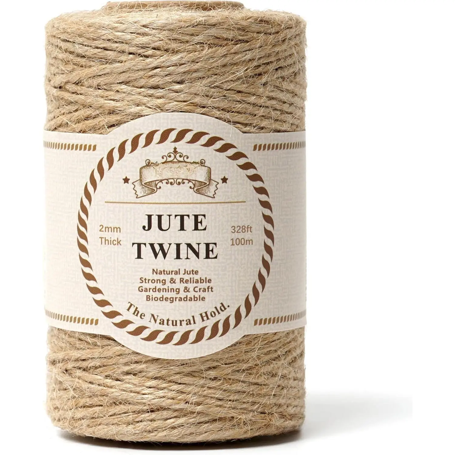 3-Ply Durable 2mm Jute Twine (328ft, Brown) - Burlap String with Exceptional Resistance to Wear for Crafts, Gardening, Wedding & Holiday Party Uses