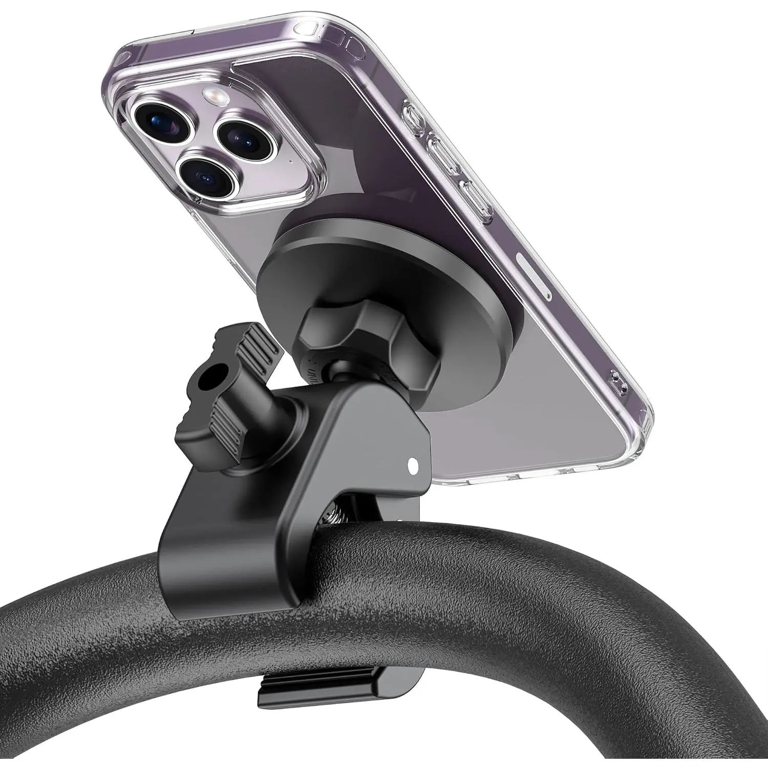Phone Holder Clamp Mount - 20 x N52    Mount | For Gym, Spin Bikes (Fits Peloton), Treadmills, , Golf Cart, Shopping Cart - Compatible with MagSafe  12 to 17