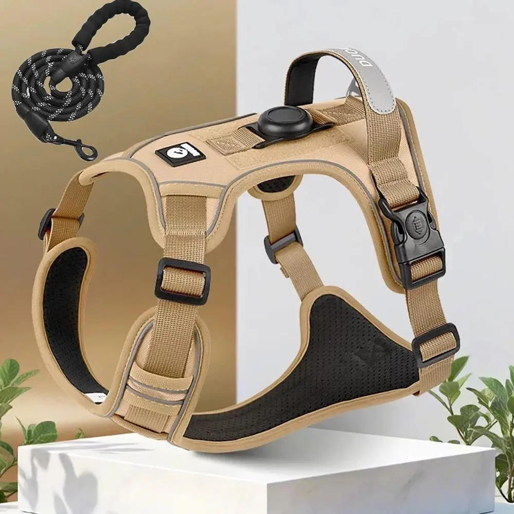 Premium Oxford Breathable Dog Harness Set with Airtag Holder & Leash, High-Reflective Materials, Durable Harnesses for Large Dogs Hiking, Jogging