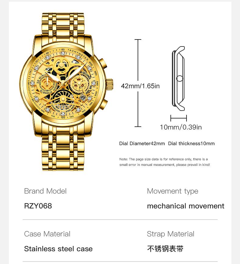 Men's Luxury Gold Skeleton Quartz Watch - Fully Iced Out Diamond Encrusted Wristwatch with Chronograph Tachymeter, Date Display, Stainless Steel Band, Perfect Gift for Him