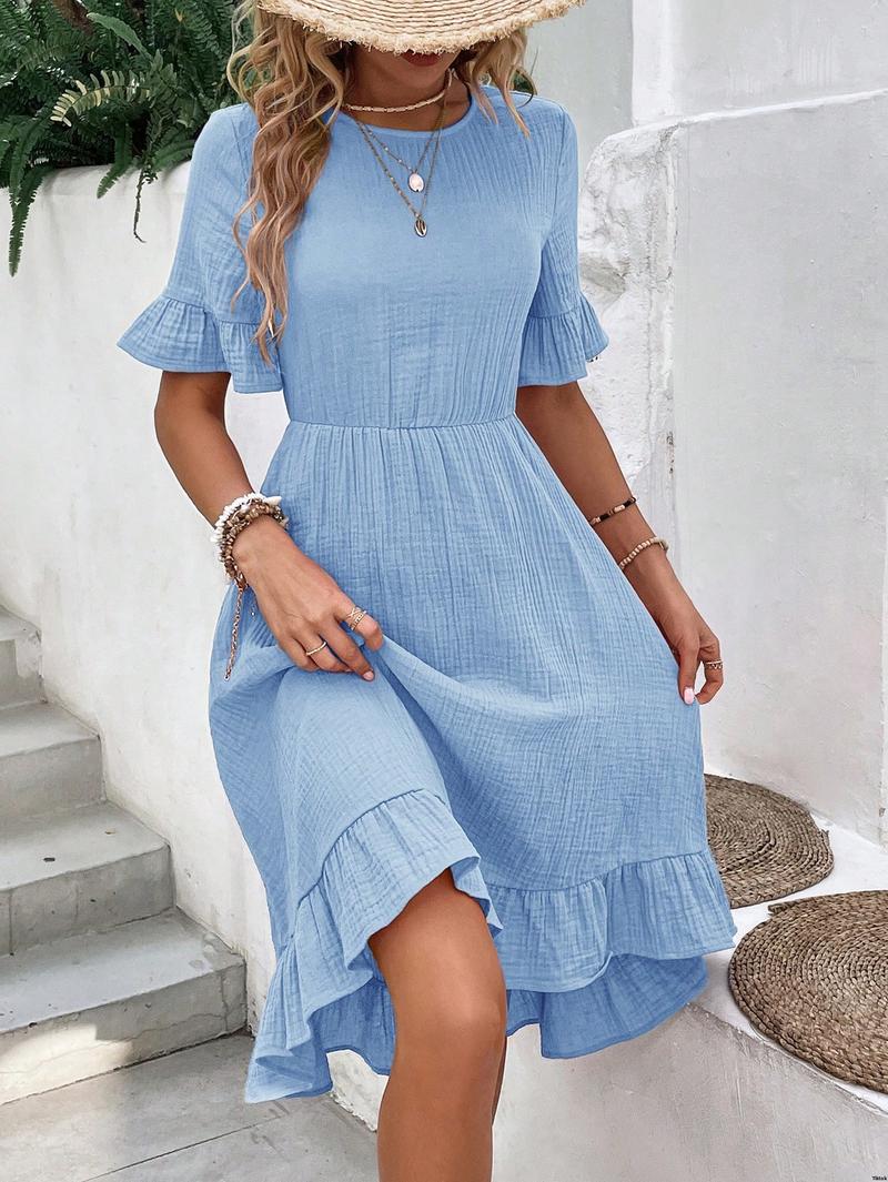 For Dresses Pastel Trim With Casual Minimalist EMERY ROSE Summer Dress Textured Fabric And Ruffle Women