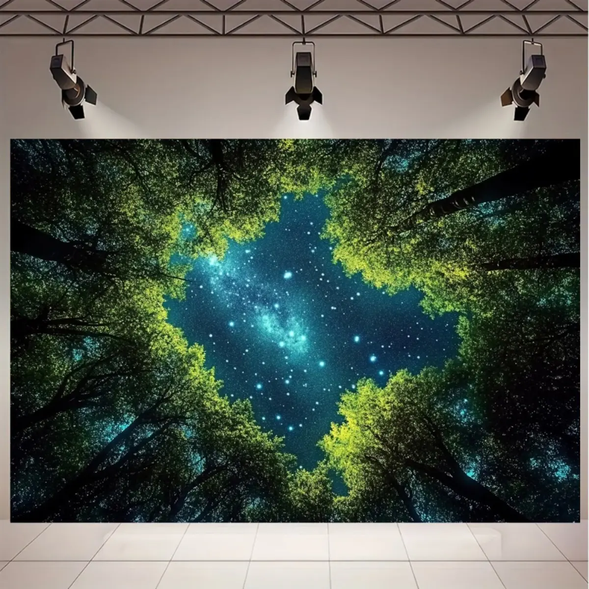 2D Flat Forest Milky Way Banner | Blue Starry Sky, Moon & Woodland Galaxy Backdrop for Bedroom, Living Room, Party, Wedding & Photo Booth Decor | Single-Sided Polyester | Metal Grommets for Easy Hanging