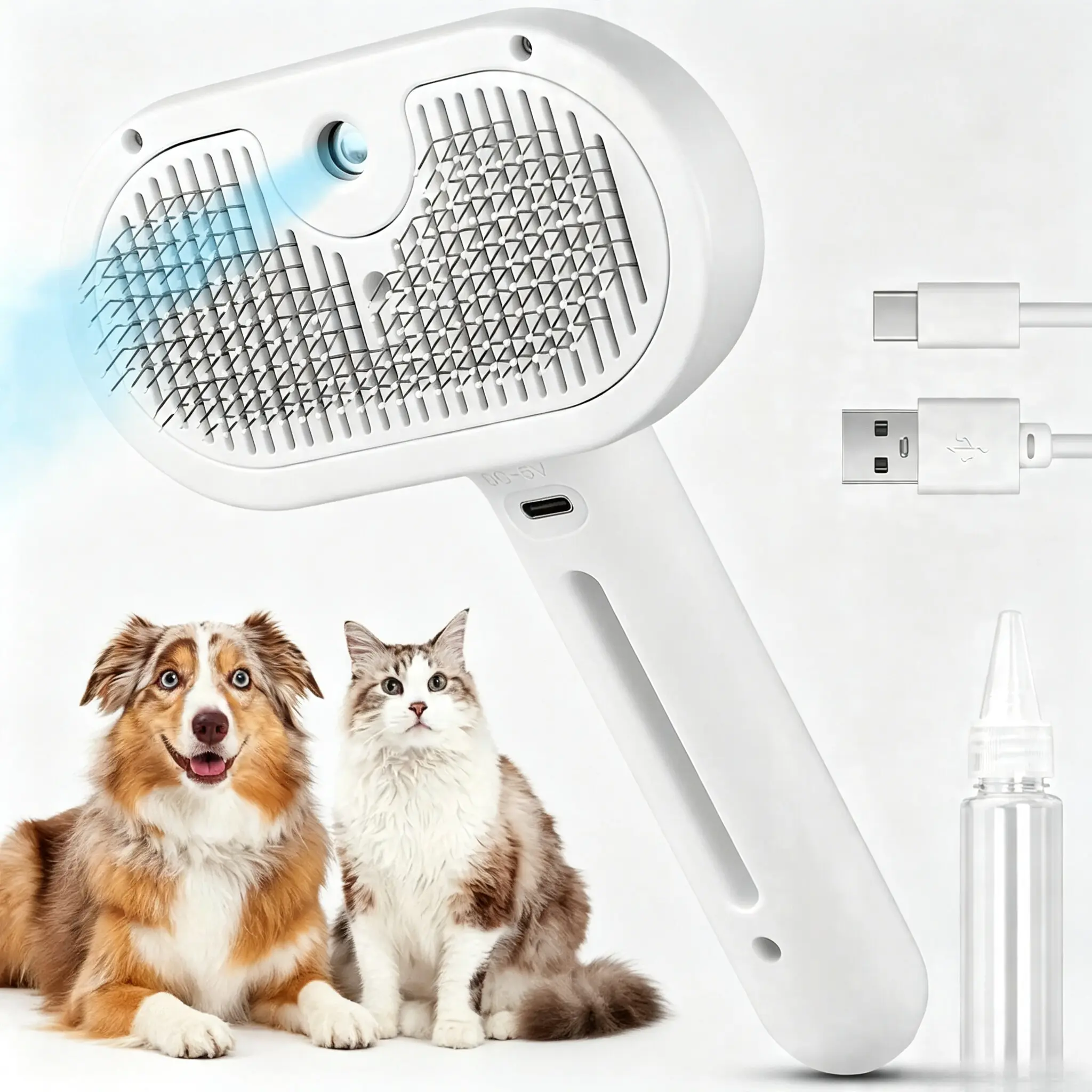 Cordless Pet Grooming Brush Steam Spray Comb for Dog Cat Shedding Grooming USB Charging Wet Dry Antistatic Massager for Long Short Hair