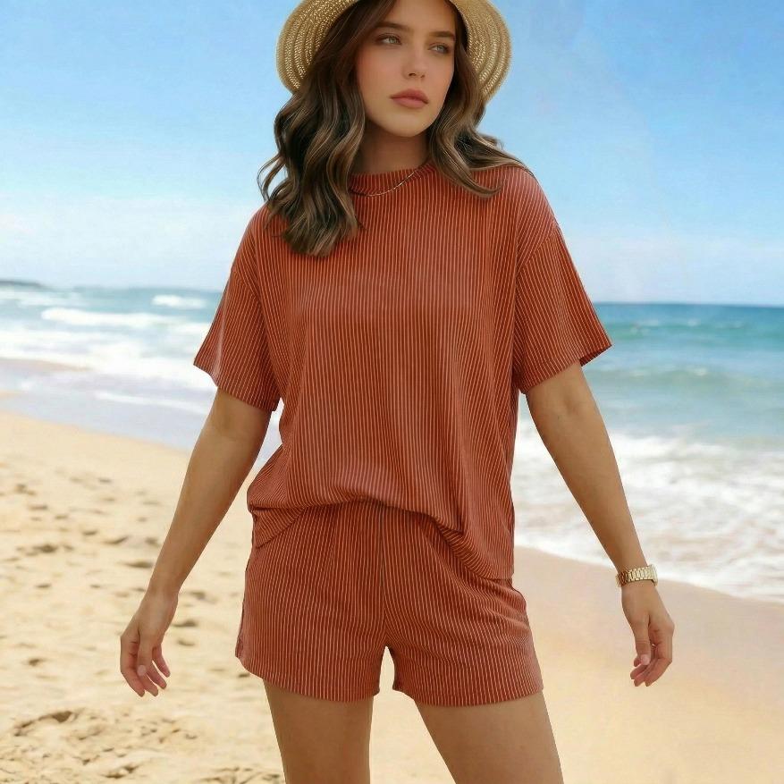 Summer Women's Ribbed Knit Lounge Set - Short Sleeve Crew Neck Top & High Waisted Shorts with Pockets, Soft Pajamas Loungewear Mother's Day Gift Summer Women's Ribbed Knit Lounge Set - Short Sleeve Crew Neck Top & High Waisted Shorts with Pockets, Soft Pajamas Loungewear Mother's Day Gift