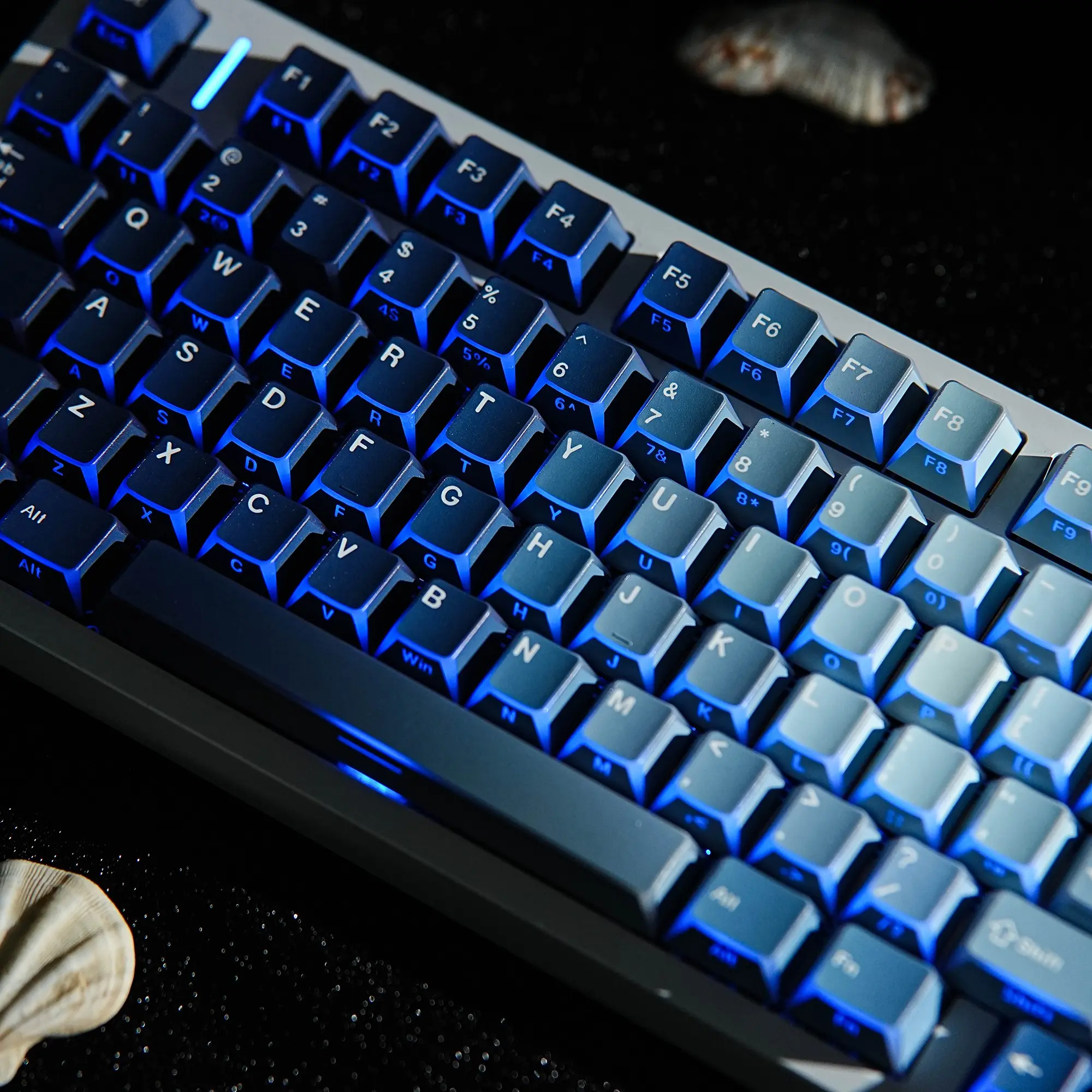 137 Key Ocean Heart Keycaps Cherry Profile Side-Lighted Twilight-LAS Profile Reflective Edges, 5-Sided Heat Transfer, German English Uk Layout, Mechanical Keyboard Backlight