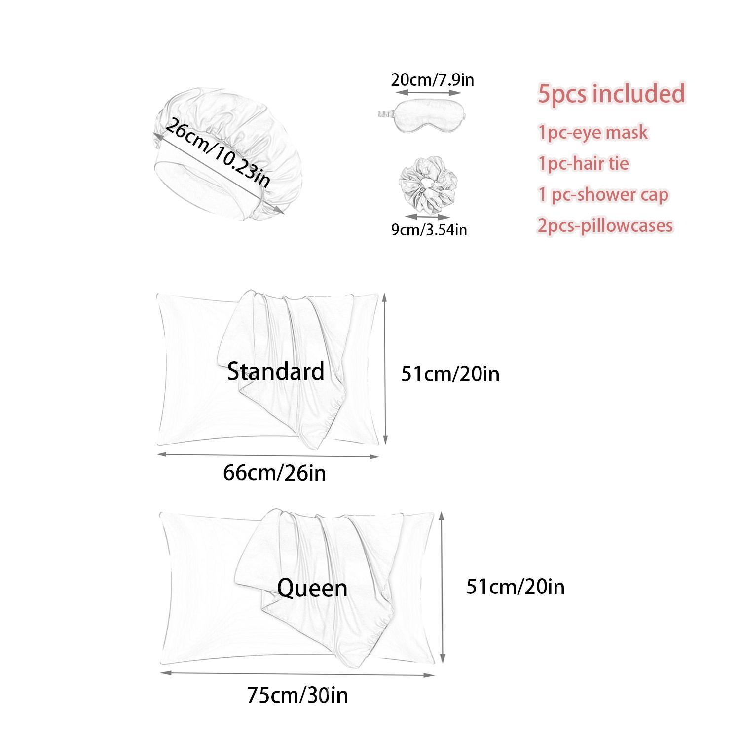 Solid Color Sleeping Eye Mask Set, Sleeping Mask Strap, 1pc Sleeping Eye Mask, 1pc Hair Tie, 1pc Shower Cap, 2pcs Soft Pillowcase, Bedding Accessories Kit for Home, Hair Bonnet, Hair Scrunchies, Night Mask, Sleep Aid Products