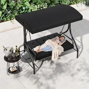Heavy Duty 3-Seater Outdoor Swing Chair with Stand – Convertible Swing Bed, Adjustable UV-Resistant Waterproof Canopy, 800 lbs Capacity, Cushioned Bench – Perfect for Patio, Garden, Backyard