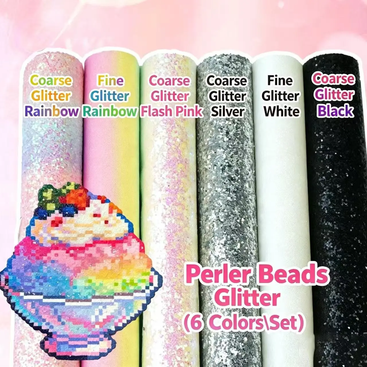 6 Color Glitter Sequins Fabric, DIY Craft Vinyl, Rainbow Glimmer Paper, High-Quality Material Kit for Perler Bead Crafts, Crafting Supplies, Art Materials