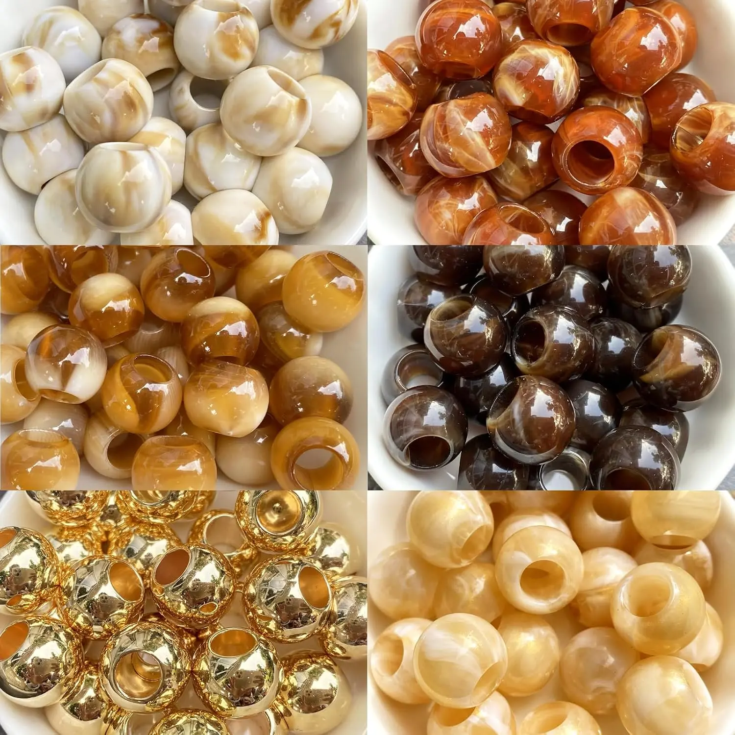 120 count Large Hole Beads for Braids for Women  Hair Bead | Brown Pony Beads for Braiding  Making Macrame Crafts Beading Supplies