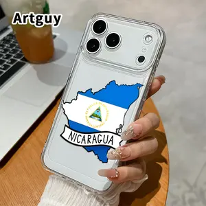 Phone case for iPhone 17 15 16 14 Pro Max 13 12 11 Air XR XS E Nicaragua's Outline Flag Anti-Yellowing Shockproof durable ultra-thin Crystal Cover
