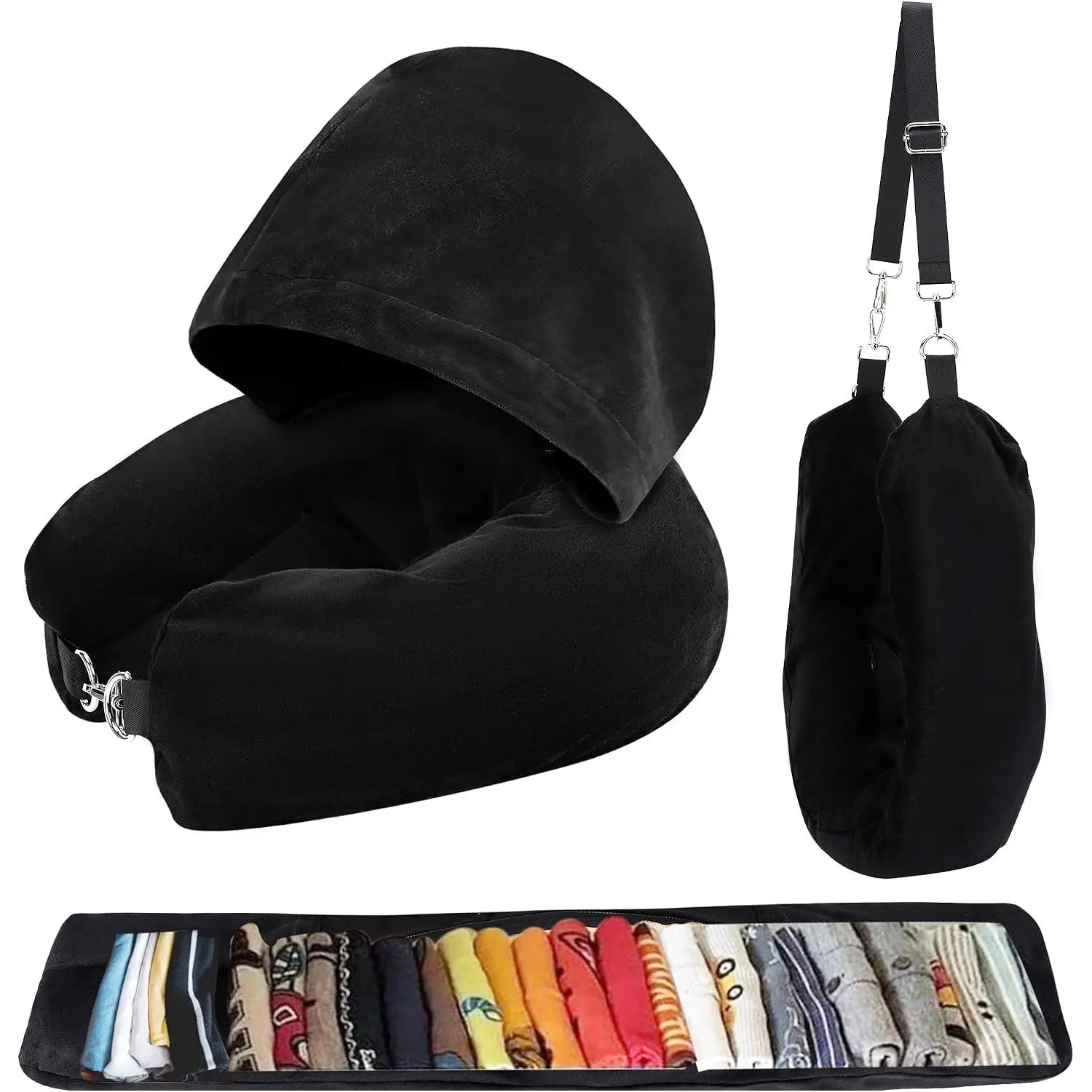 Stuffable Travel  Pillow with , Soft  Pillow Stuffable with Clothes, Adjustable  Size, Multifunctional Fillable Airplane Travel  Pillow for Extra Luggage