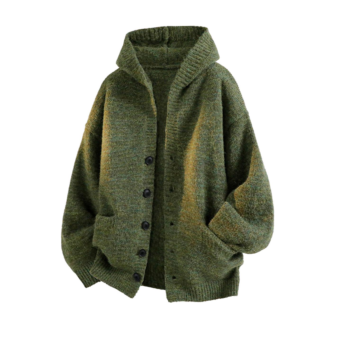 Hooded Cardigan Knitted Sweater Men's Autumn Winter Coat Seahorse Wool Lazy Loose Knitwear