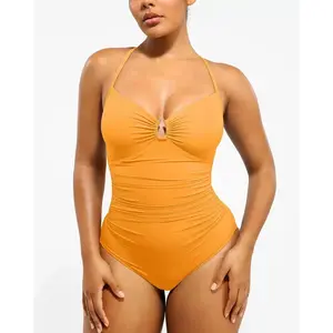 Solid Color Tummy Concealing Fashionable Slimming Plus Size Women's Swimsuit Hot Springs Conservative Style